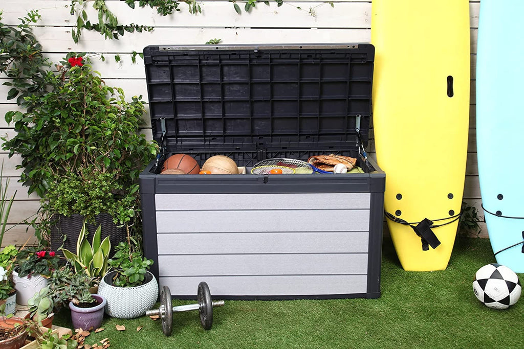 Denali 100 Gallon Resin Large Deck Box – Grey / Black