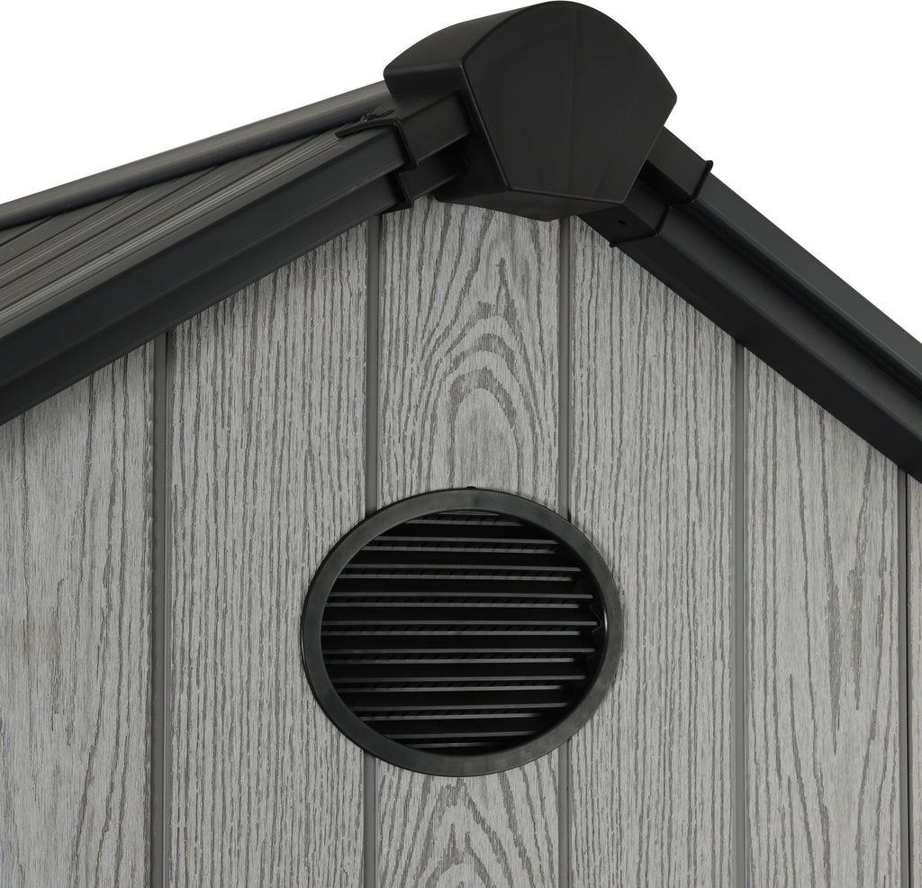 Pro Grade 8ft x 10ft Premium Plastic Double Door Garden Shed - Grey/Anthracite Wood Touch Texture