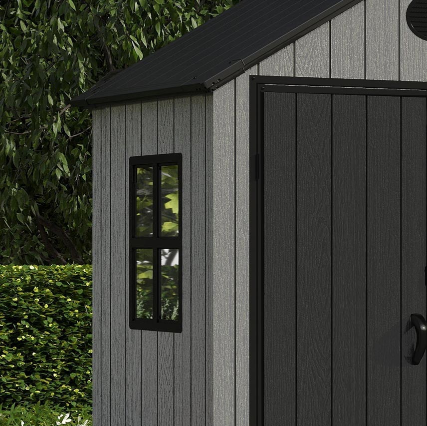 Pro Grade 8ft x 12ft Premium Plastic Double Door Garden Shed - Grey/Anthracite Wood Touch Texture